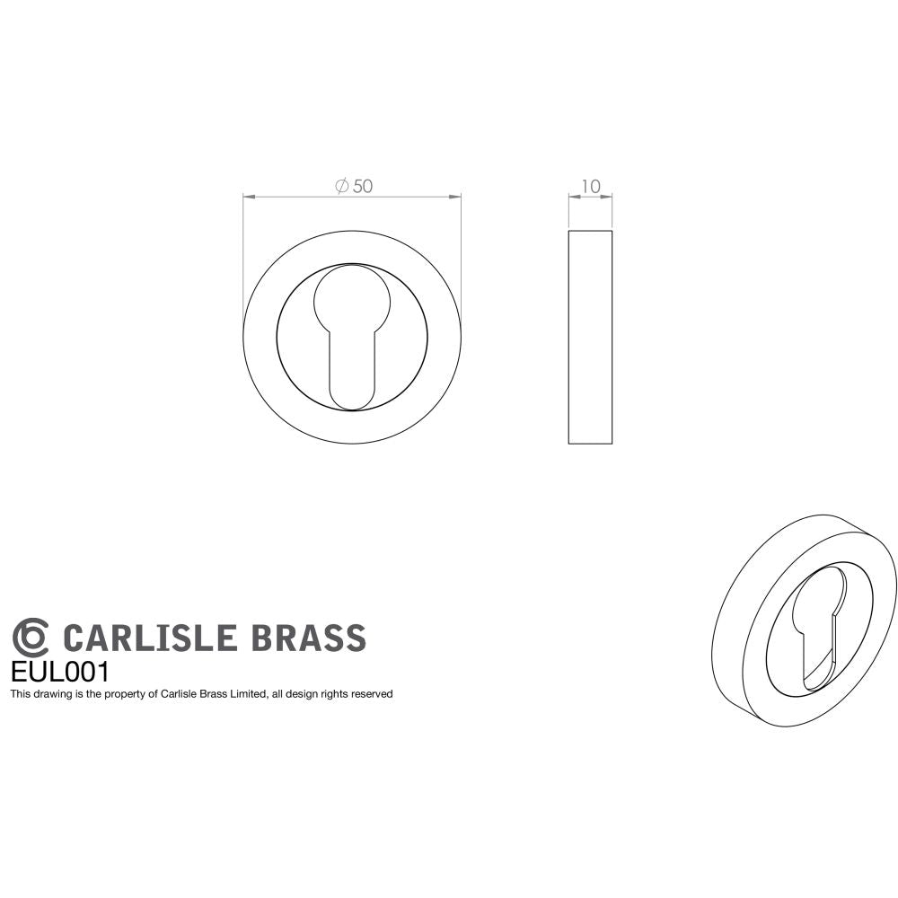 This image is a line drwaing of a Carlisle Brass - Euro Escutcheon - Polished Chrome available to order from Trade Door Handles in Kendal