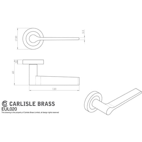 This image is a line drwaing of a Carlisle Brass - Velino Lever on Round Rose - Satin Nickel available to order from Trade Door Handles in Kendal