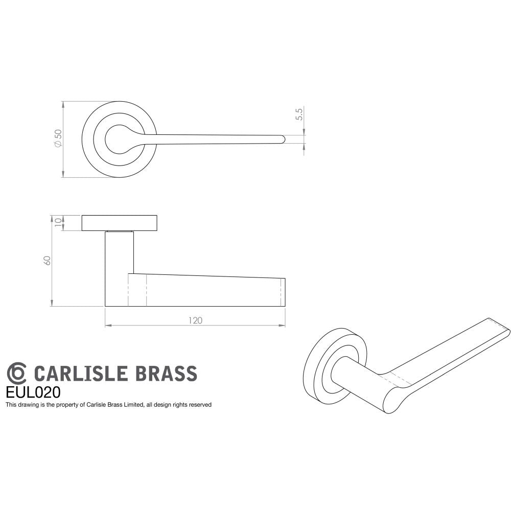 This image is a line drwaing of a Carlisle Brass - Velino Lever on Round Rose - Polished Nickel available to order from Trade Door Handles in Kendal