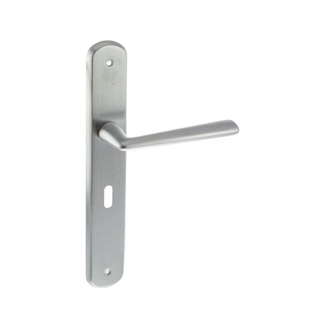 This is an image of Forme Brigette Solid Brass Key Lever on Backplate - Satin Chrome available to order from Trade Door Handles.