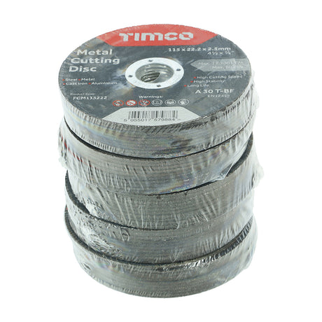 This is an image showing TIMCO Bonded Abrasive Disc - For Cutting - 115 x 22.2 x 2.5 - 50 Pieces Box available from T.H Wiggans Ironmongery in Kendal, quick delivery at discounted prices.