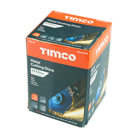 This is an image showing TIMCO Bonded Abrasive Disc - For Cutting - 115 x 22.2 x 2.5 - 50 Pieces Box available from T.H Wiggans Ironmongery in Kendal, quick delivery at discounted prices.