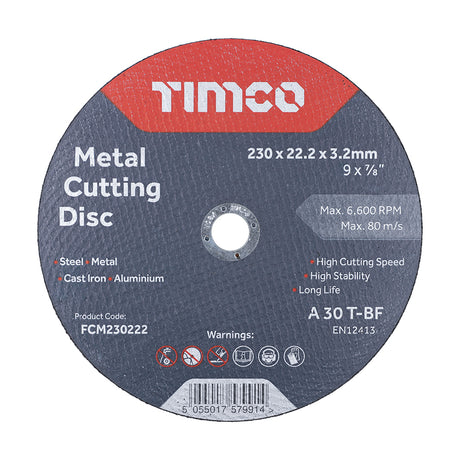 This is an image showing TIMCO Bonded Abrasive Disc - For Cutting - 230 x 22.2 x 3.2 - 25 Pieces Box available from T.H Wiggans Ironmongery in Kendal, quick delivery at discounted prices.