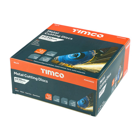 This is an image showing TIMCO Bonded Abrasive Disc - For Cutting - 230 x 22.2 x 3.2 - 25 Pieces Box available from T.H Wiggans Ironmongery in Kendal, quick delivery at discounted prices.