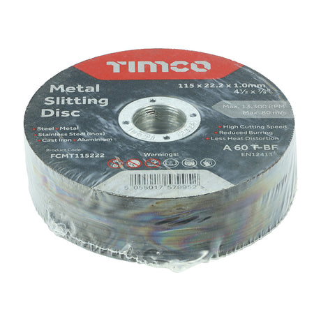 This is an image showing TIMCO Bonded Abrasive Disc - For Cutting - 115 x 22.2 x 1.0 - 25 Pieces Box available from T.H Wiggans Ironmongery in Kendal, quick delivery at discounted prices.