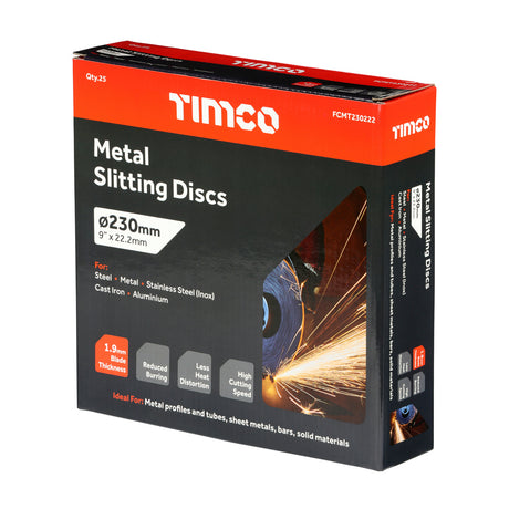 This is an image showing TIMCO Bonded Abrasive Disc - For Cutting - 230 x 22.2 x 1.9 - 25 Pieces Box available from T.H Wiggans Ironmongery in Kendal, quick delivery at discounted prices.