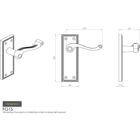 This image is a line drwaing of a Carlisle Brass - Georgian Lever on Sweedor Lock Backplate - Polished Brass available to order from Trade Door Handles in Kendal