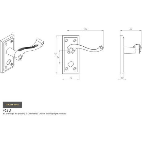 This image is a line drwaing of a Carlisle Brass - Georgian Lever on Privacy Backplate - Polished Brass available to order from Trade Door Handles in Kendal