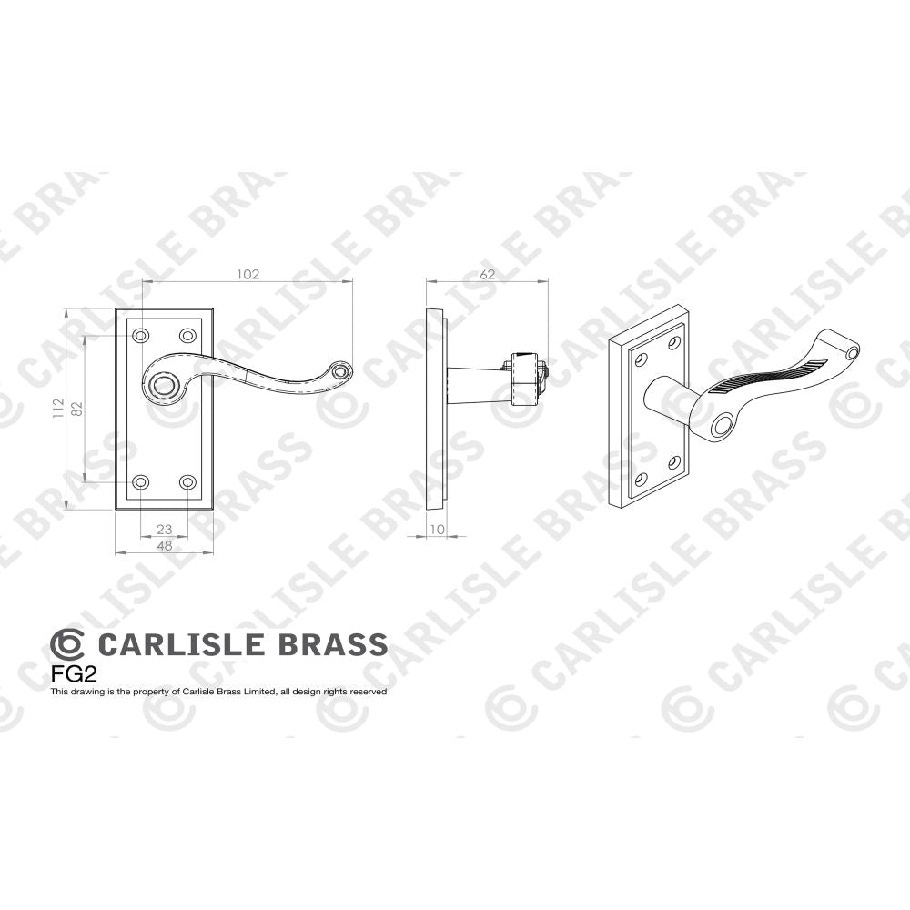 This image is a line drwaing of a Carlisle Brass - Georgian Lever on Latch Backplate - Polished Brass available to order from Trade Door Handles in Kendal