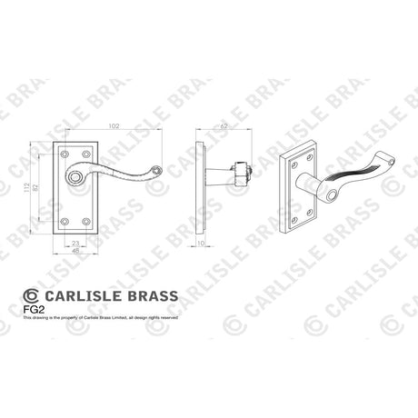 This image is a line drwaing of a Carlisle Brass - Georgian Lever on Latch Backplate - Polished Brass available to order from Trade Door Handles in Kendal