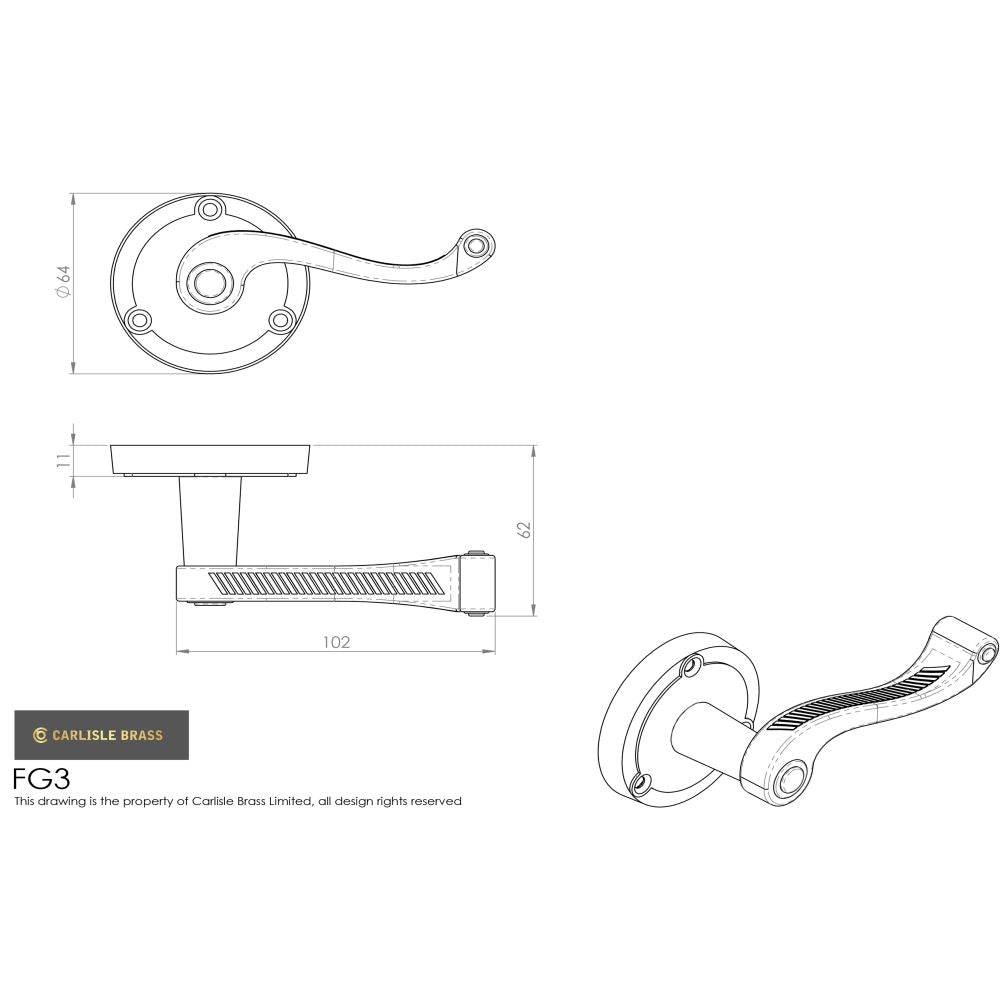 This image is a line drwaing of a Carlisle Brass - Georgian Lever on Round Rose - Polished Brass available to order from Trade Door Handles in Kendal