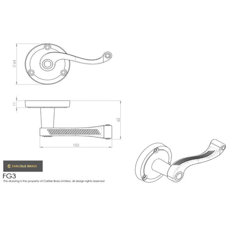 This image is a line drwaing of a Carlisle Brass - Georgian Lever on Round Rose - Polished Brass available to order from Trade Door Handles in Kendal