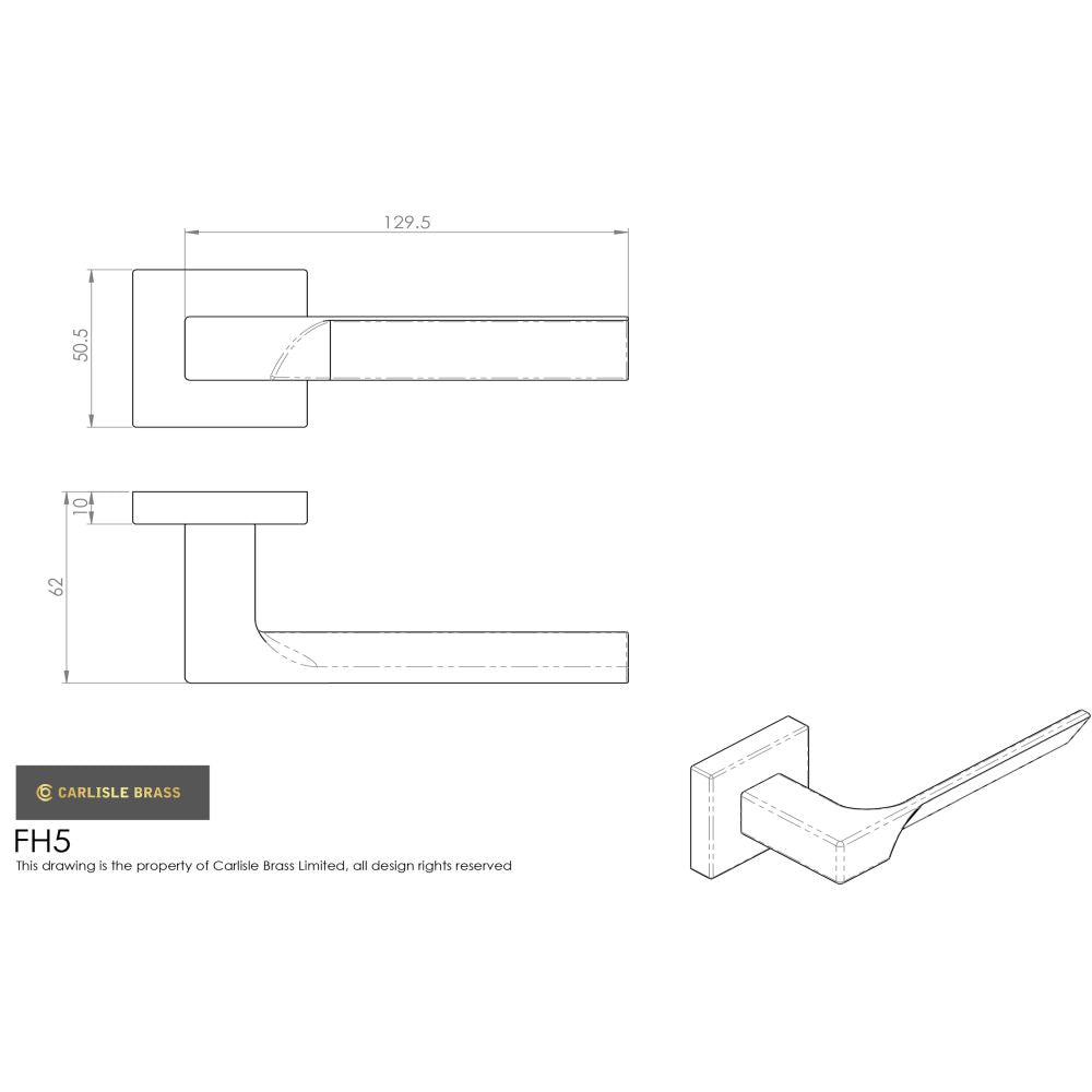 This image is a line drwaing of a Manital - Flash Lever on Square Rose Matt Black - Matt Black available to order from Trade Door Handles in Kendal