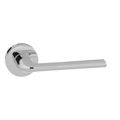 This is an image of Forme Milly Designer Lever on Minimal Round Rose - Polished Chrome available to order from T.H Wiggans Architectural Ironmongery in Kendal, quick delivery and discounted prices.