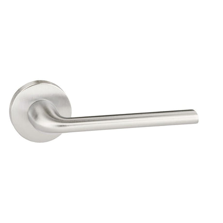 This is an image of Forme Milly Designer Lever on Minimal Round Rose - Satin Chrome available to order from T.H Wiggans Architectural Ironmongery in Kendal, quick delivery and discounted prices.