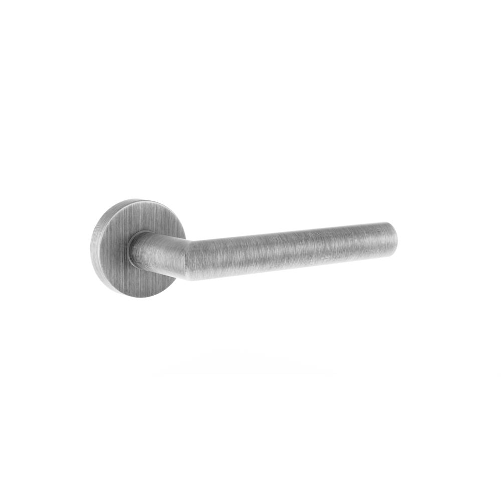This is an image of Forme Elle Designer Lever on Minimal Round Rose - Urban Graphite available to order from T.H Wiggans Architectural Ironmongery in Kendal, quick delivery and discounted prices.