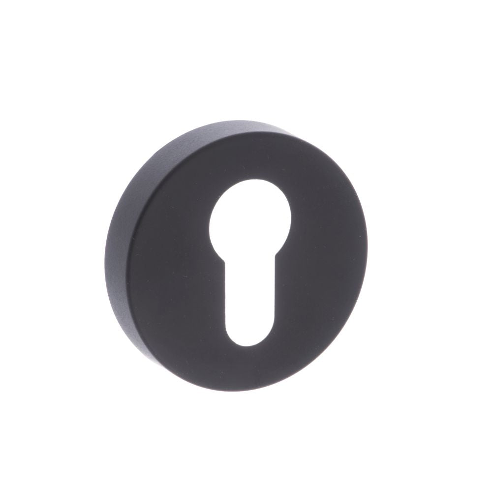 This is an image of Forme Euro Escutcheon on Minimal Round Rose - Matt Black available to order from T.H Wiggans Architectural Ironmongery in Kendal, quick delivery and discounted prices.