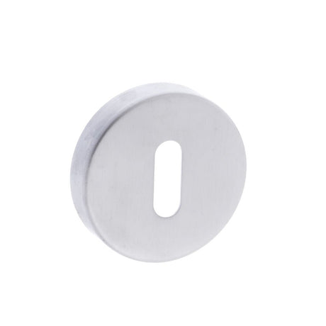 This is an image of Forme Key Escutcheon on Minimal Round Rose - Satin Chrome available to order from T.H Wiggans Architectural Ironmongery in Kendal, quick delivery and discounted prices.