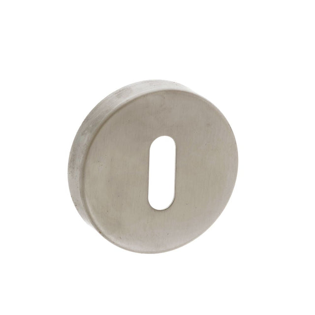 This is an image of Forme Key Escutcheon on Minimal Round Rose - Satin Nickel available to order from T.H Wiggans Architectural Ironmongery in Kendal, quick delivery and discounted prices.