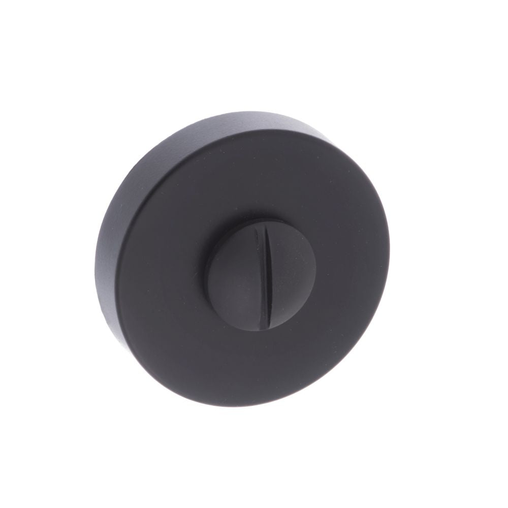 This is an image of Forme WC Turn and Release on Minimal Round Rose - Matt Black available to order from T.H Wiggans Architectural Ironmongery in Kendal, quick delivery and discounted prices.