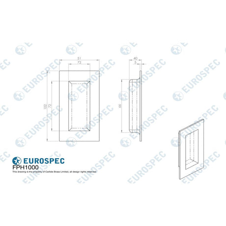 This image is a line drwaing of a Carlisle Brass - Flush Pull - Satin PVD available to order from Trade Door Handles in Kendal