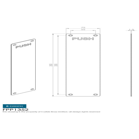 This image is a line drwaing of a Eurospec - Finger Plate Push 350 x 75mm - PSS available to order from Trade Door Handles in Kendal