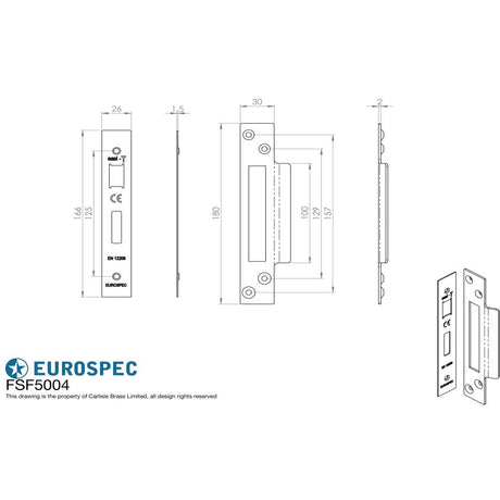 This image is a line drwaing of a Eurospec - Architectural Sashlock Forend & Strike Pack - Matt Black available to order from T.H Wiggans Architectural Ironmongery in Kendal