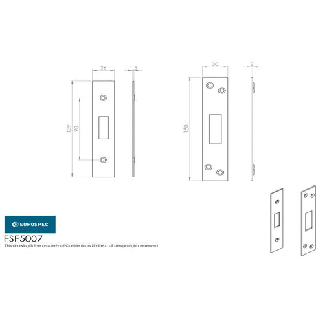 This image is a line drwaing of a Eurospec - Easi T Forend Strikes & Fixing Pack Deadlocks-Satin Stainless Steel-S available to order from T.H Wiggans Architectural Ironmongery in Kendal