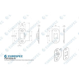 This image is a line drwaing of a Eurospec - Forend Strike & Fixing Pack to suit Heavy Duty Tubular Latch Radius available to order from T.H Wiggans Architectural Ironmongery in Kendal