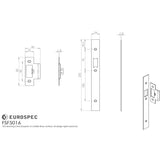 This image is a line drwaing of a Eurospec - Forend Strike & Fixing Pack To Suit Din Latch-Bright Stainless Steel- available to order from T.H Wiggans Architectural Ironmongery in Kendal