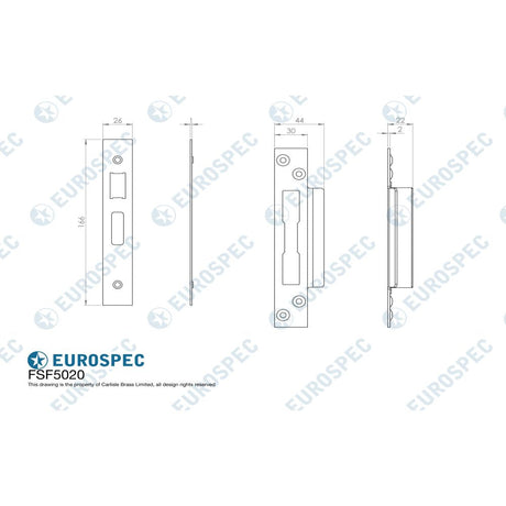 This image is a line drwaing of a Eurospec - Easi T Forend Strikes & Fixing Pack To Suit BS Cylinder Sashlock-Sati available to order from T.H Wiggans Architectural Ironmongery in Kendal