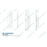 This image is a line drwaing of a Eurospec - Easi T Forend Strikes & Fixing Pack To Suit BS Cylinder Sashlock-PVD- available to order from T.H Wiggans Architectural Ironmongery in Kendal