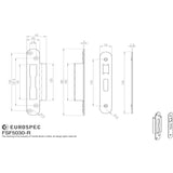 This image is a line drwaing of a Eurospec - Forend Strike & Fixing Pack To Suit BS8621 Cylinder Sashlock-Satin St available to order from T.H Wiggans Architectural Ironmongery in Kendal