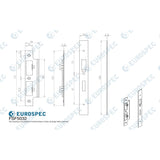 This image is a line drwaing of a Eurospec - Forend Strike & Fixing Pack To Suit Din Escape Lock-PVD-Square Forend available to order from T.H Wiggans Architectural Ironmongery in Kendal