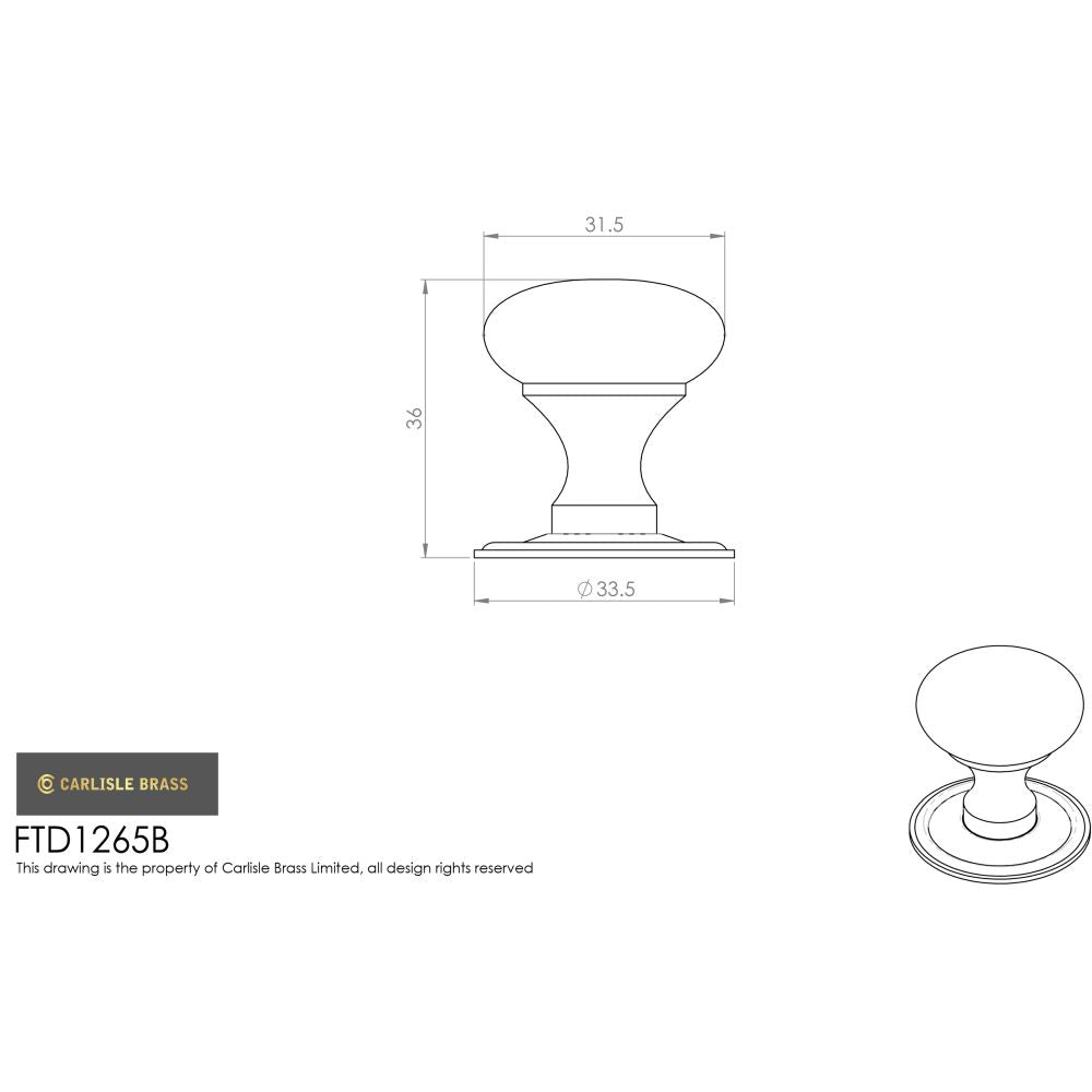 This image is a line drwaing of a FTD - Hollow Victorian Knob 32mm - Polished Brass available to order from Trade Door Handles in Kendal