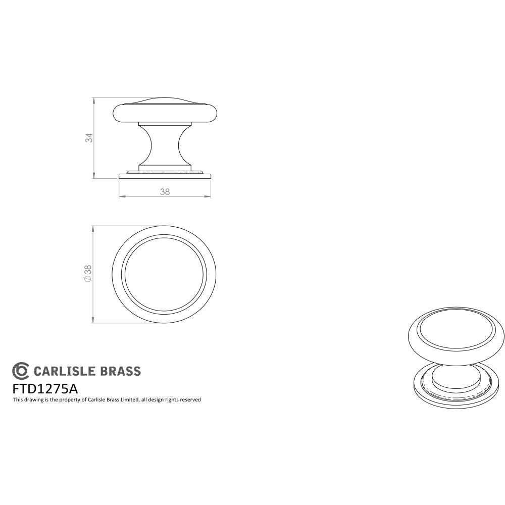 This image is a line drwaing of a Carlisle Brass - Solid Bronze Cottage Knob - Bronze available to order from Trade Door Handles in Kendal