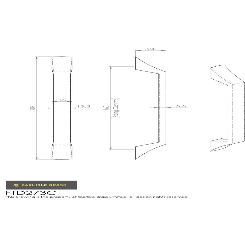 This image is a line drwaing of a FTD - Halcyon Handle 160mm - Satin Nickel available to order from Trade Door Handles in Kendal