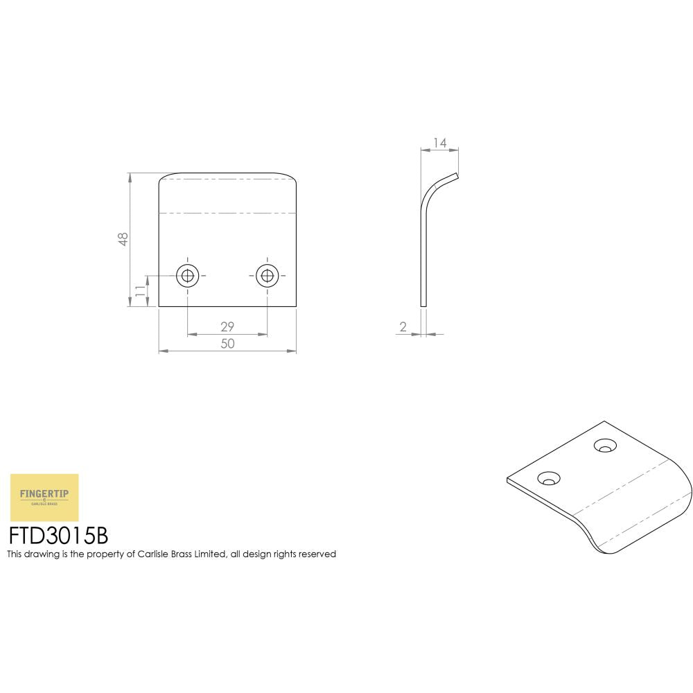 This image is a line drwaing of a FTD - Hidden Finger Pull - Satin Chrome available to order from Trade Door Handles in Kendal