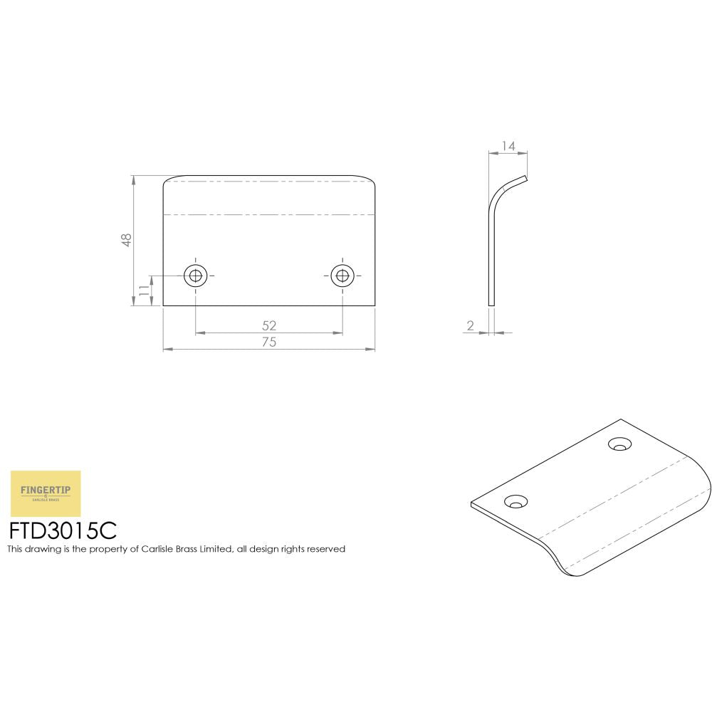 This image is a line drwaing of a FTD - Hidden Finger Pull - Satin Chrome available to order from Trade Door Handles in Kendal