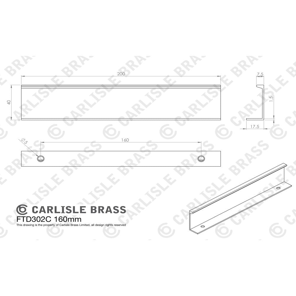 This image is a line drwaing of a Carlisle Brass - Squared Edge Pull 200mm - Matt Black available to order from Trade Door Handles in Kendal