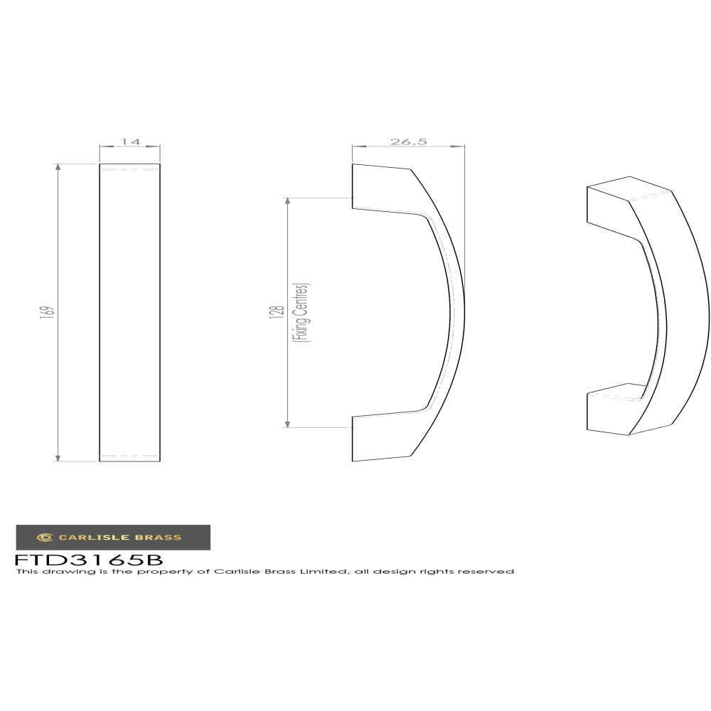 This image is a line drwaing of a FTD - Bridge Handle 128mm - Satin Nickel available to order from Trade Door Handles in Kendal