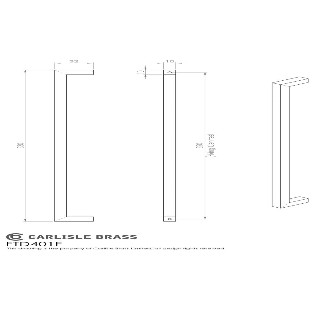 This image is a line drwaing of a FTD - Block Handle - Satin Nickel available to order from Trade Door Handles in Kendal