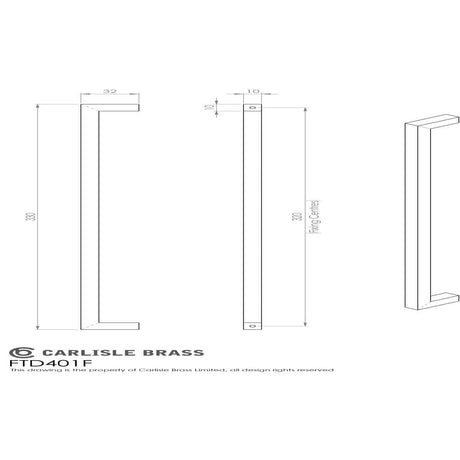 This image is a line drwaing of a FTD - Block Handle - Satin Nickel available to order from Trade Door Handles in Kendal