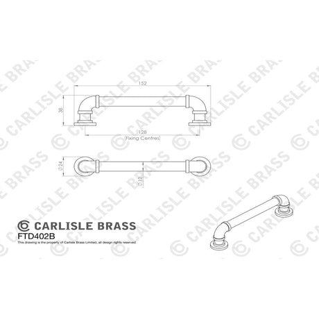 This image is a line drwaing of a FTD - Pipe Handle - Satin Copper available to order from Trade Door Handles in Kendal