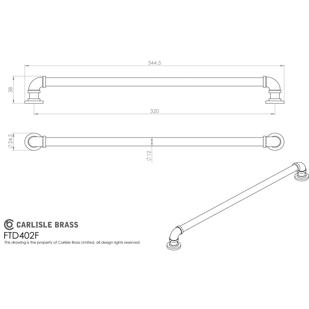 This image is a line drwaing of a FTD - Pipe Handle - Satin Nickel available to order from Trade Door Handles in Kendal