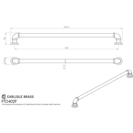 This image is a line drwaing of a FTD - Pipe Handle - Satin Nickel available to order from Trade Door Handles in Kendal