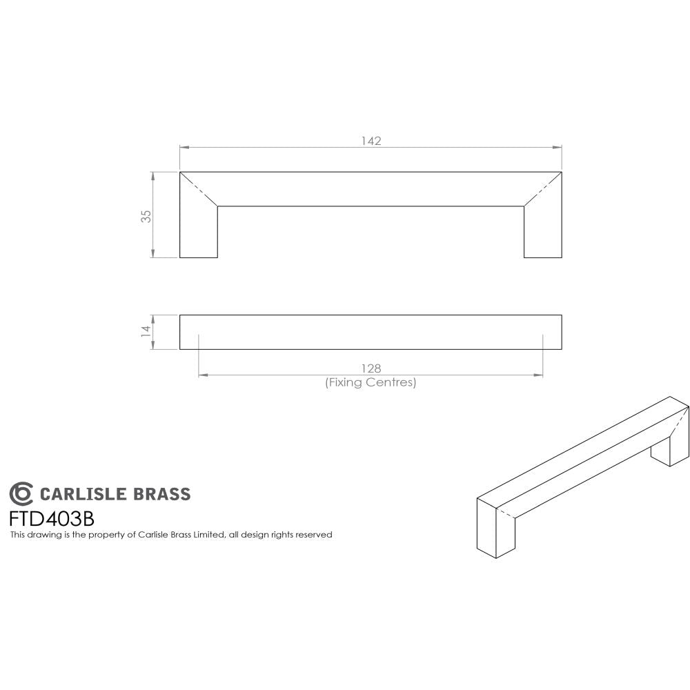 This image is a line drwaing of a FTD - Linear Handle 128mm C/C - Satin Stainless Steel available to order from Trade Door Handles in Kendal