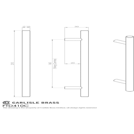 This image is a line drwaing of a FTD - Stainless Steel T-Bar Handle - Stainless Steel available to order from Trade Door Handles in Kendal
