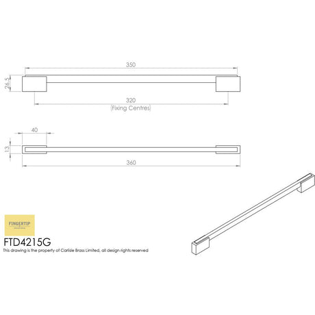 This image is a line drwaing of a FTD - Aria Handle 320mm - Polished Chrome/Matt Satin Chrome available to order from Trade Door Handles in Kendal