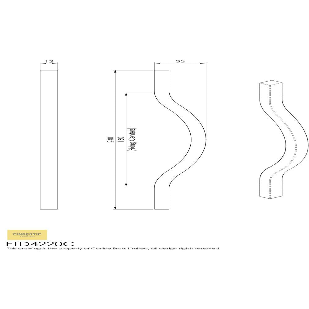 This image is a line drwaing of a FTD - Ovenco Handle 160mm - Satin Nickel available to order from Trade Door Handles in Kendal